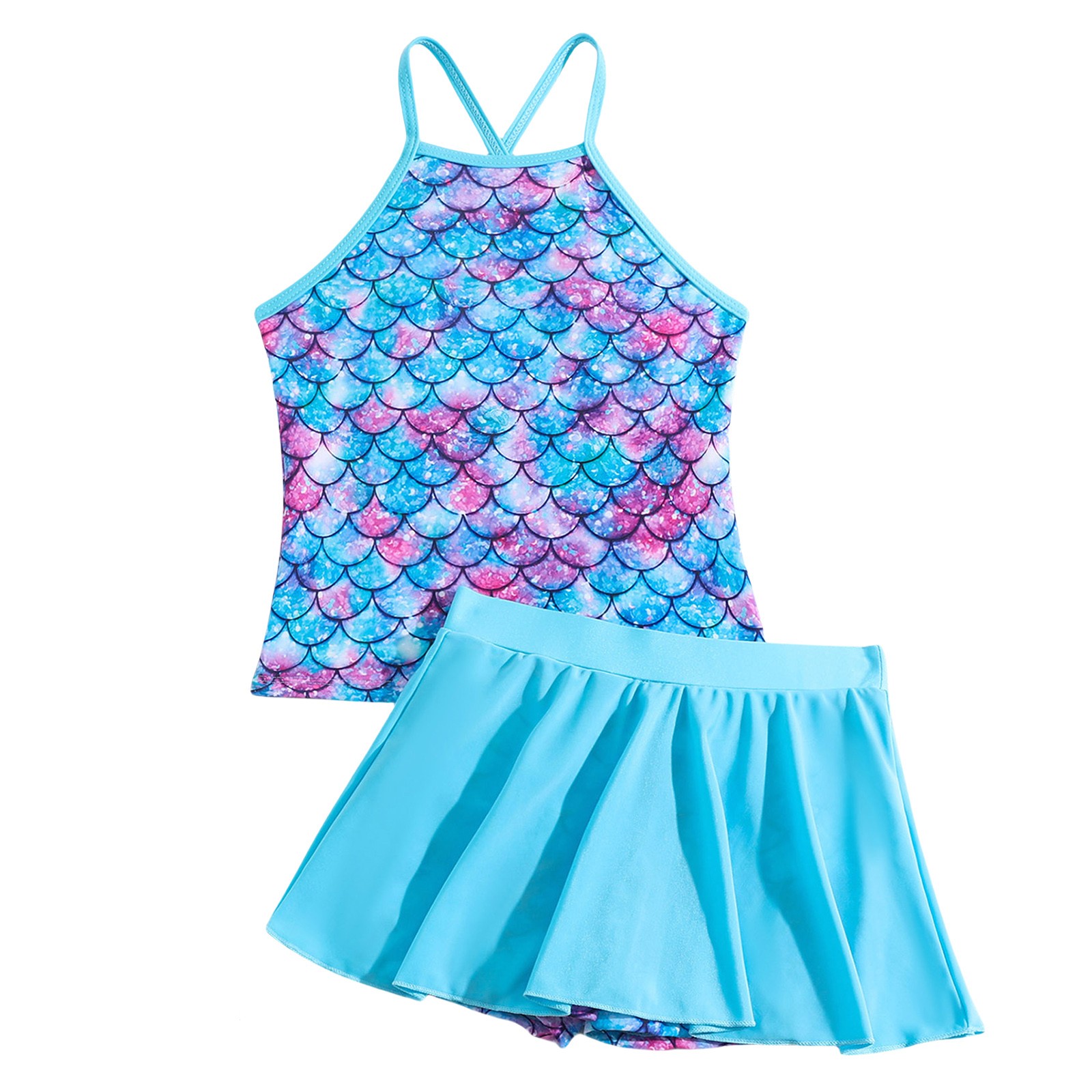 Hiijoy Toddler Girls Swimsuit Scales Print Tankini Top Skort Bathing Suit Swimwear